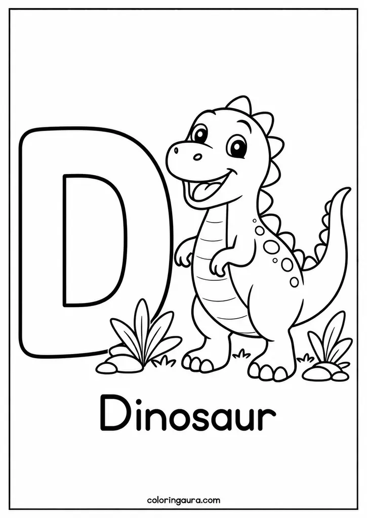 D Is for Dinosaur Coloring Page