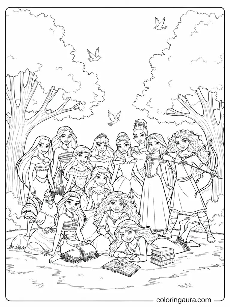  Disney Princess Garden Picnic Coloring Page