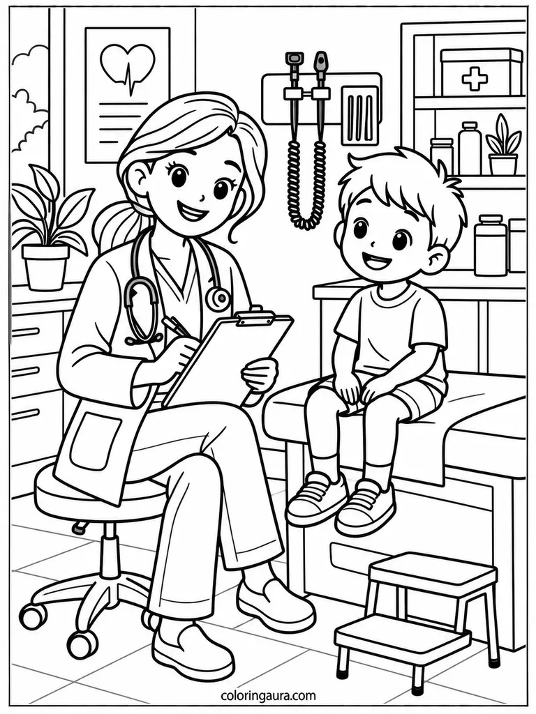 Doctor Helping Patient Coloring Page