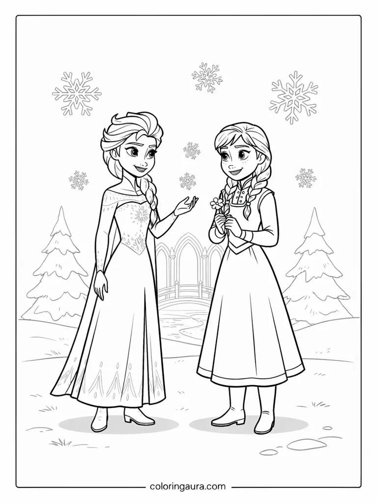 Elsa and Anna Sisters Coloring Page