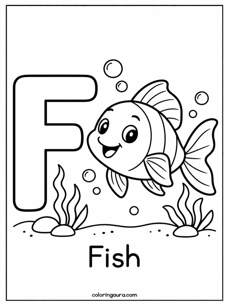 F Is for Fish Coloring Page