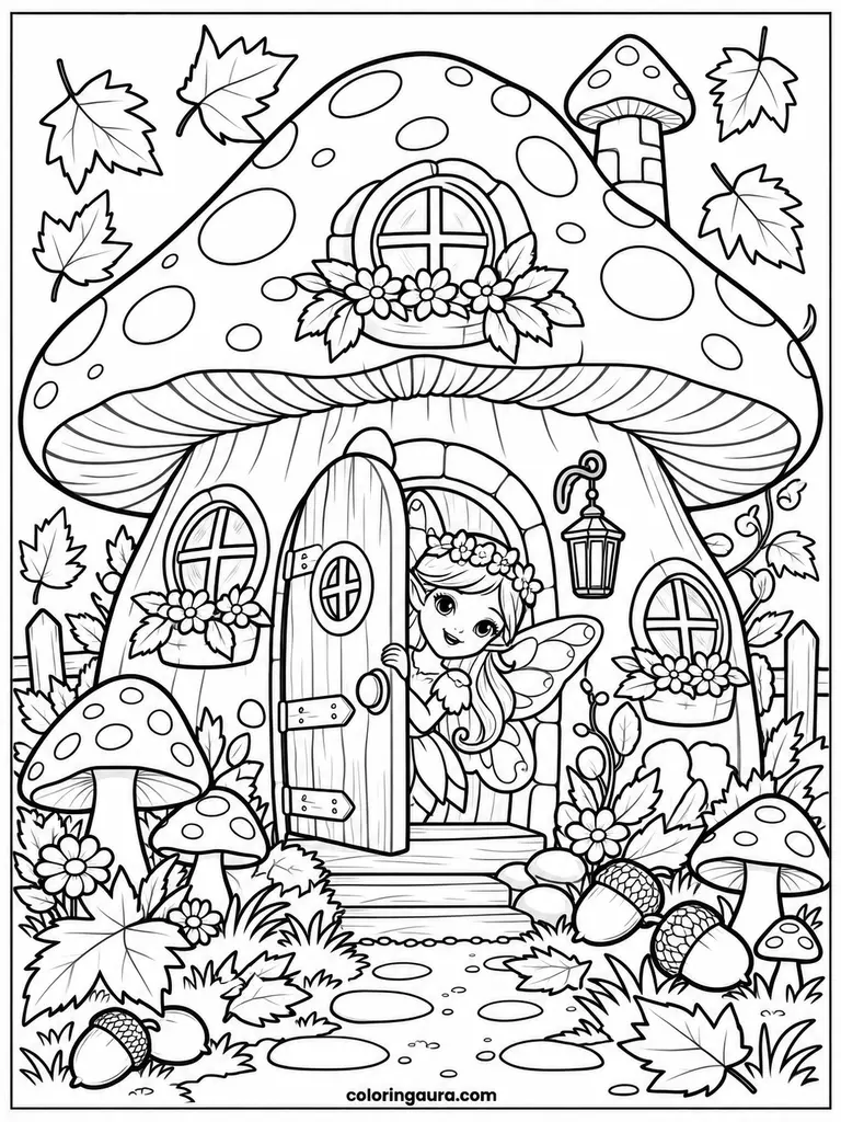Fairy Mushroom House Coloring Page