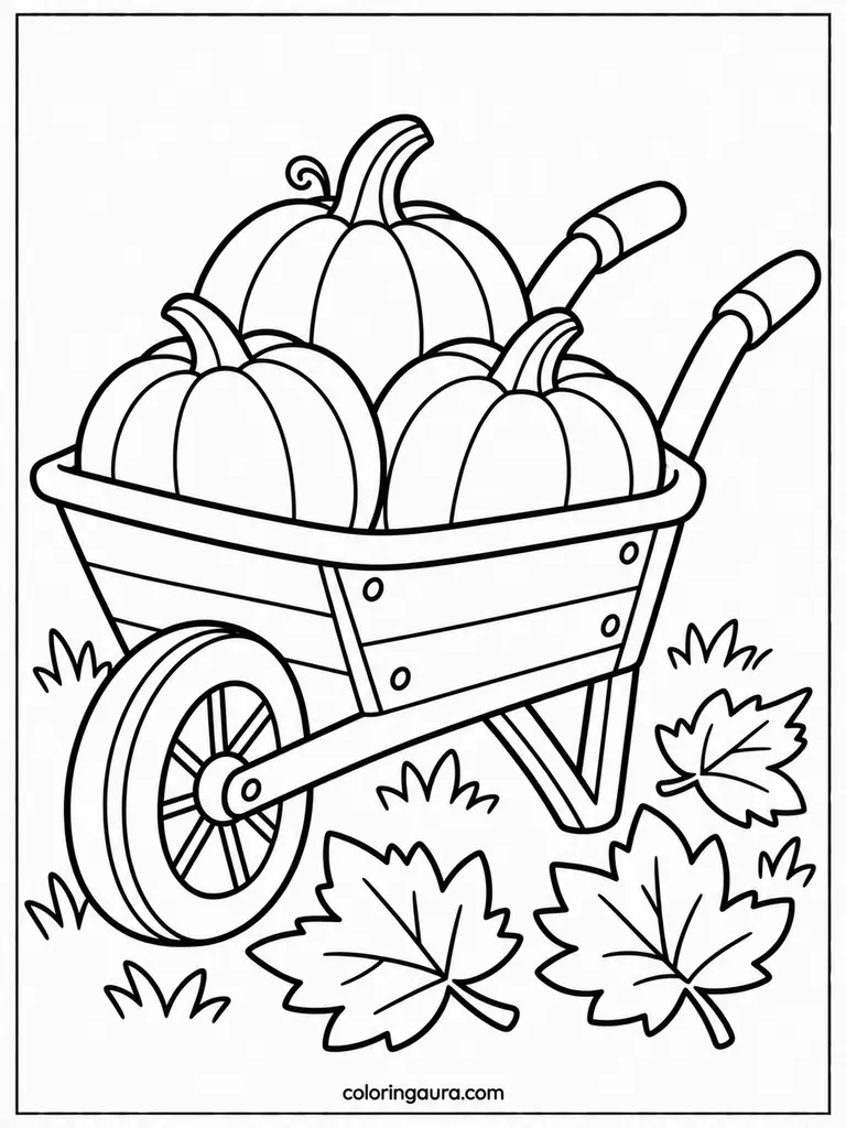 Fall Wheelbarrow With Pumpkins Coloring Page