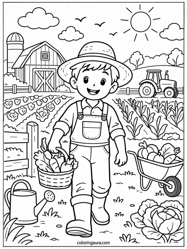 Farmer in the Field Coloring Page