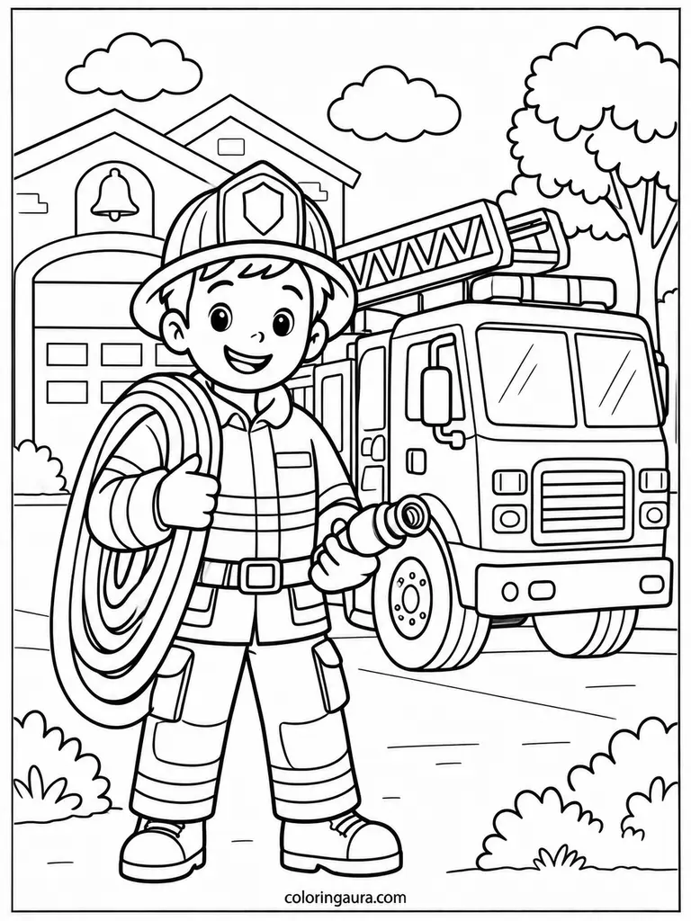 Firefighter Community Helper Coloring Page