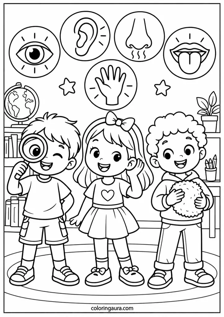 Five Senses Children Coloring Page