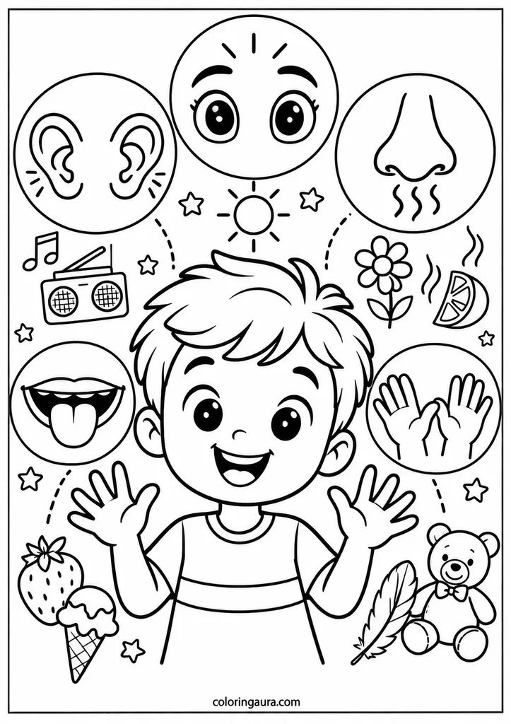 Five Senses Face Coloring Page