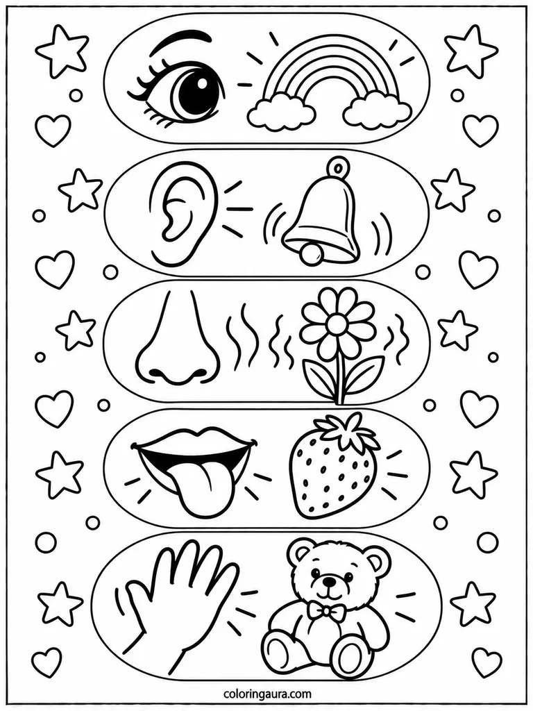 Five Senses Matching Coloring Page