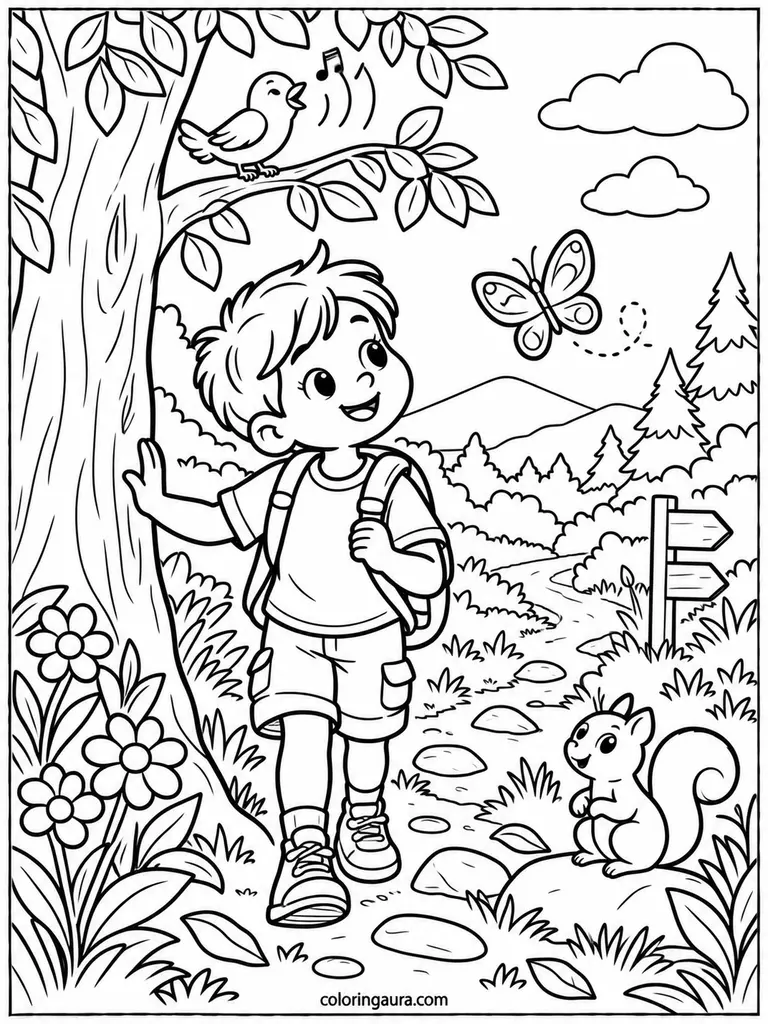 Five Senses Nature Walk Coloring Page