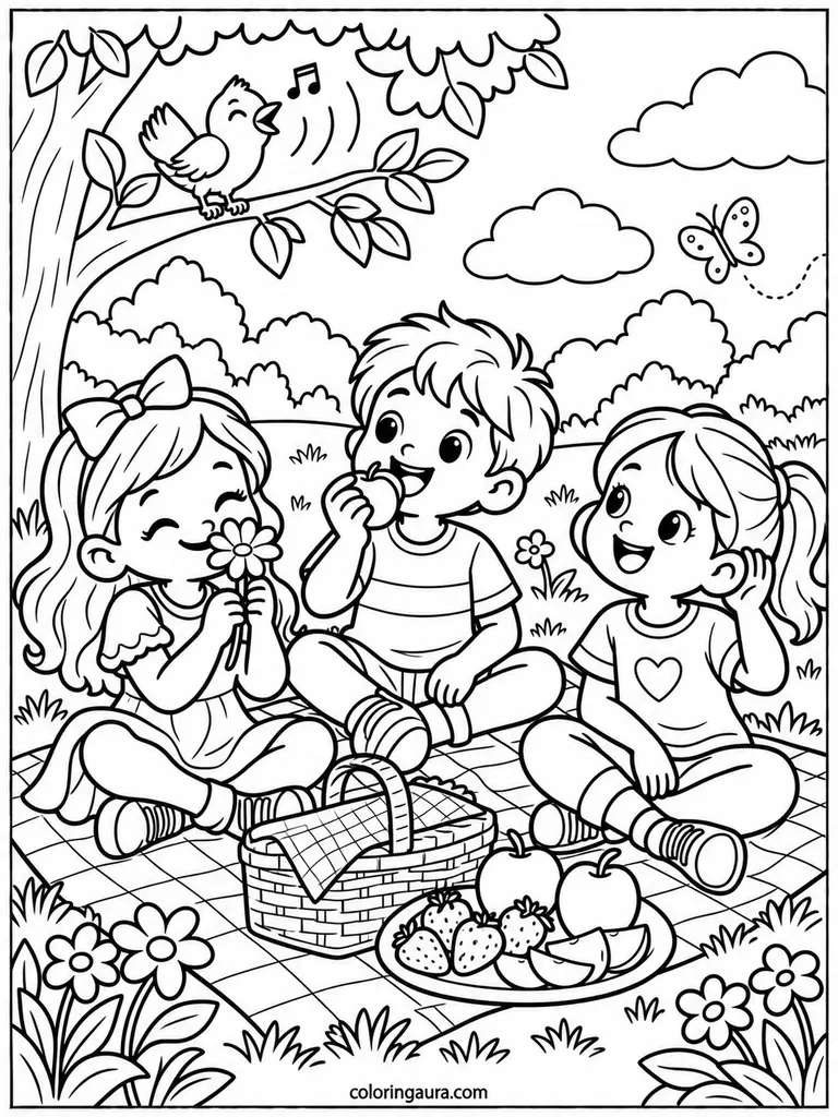 Five Senses Picnic Coloring Page