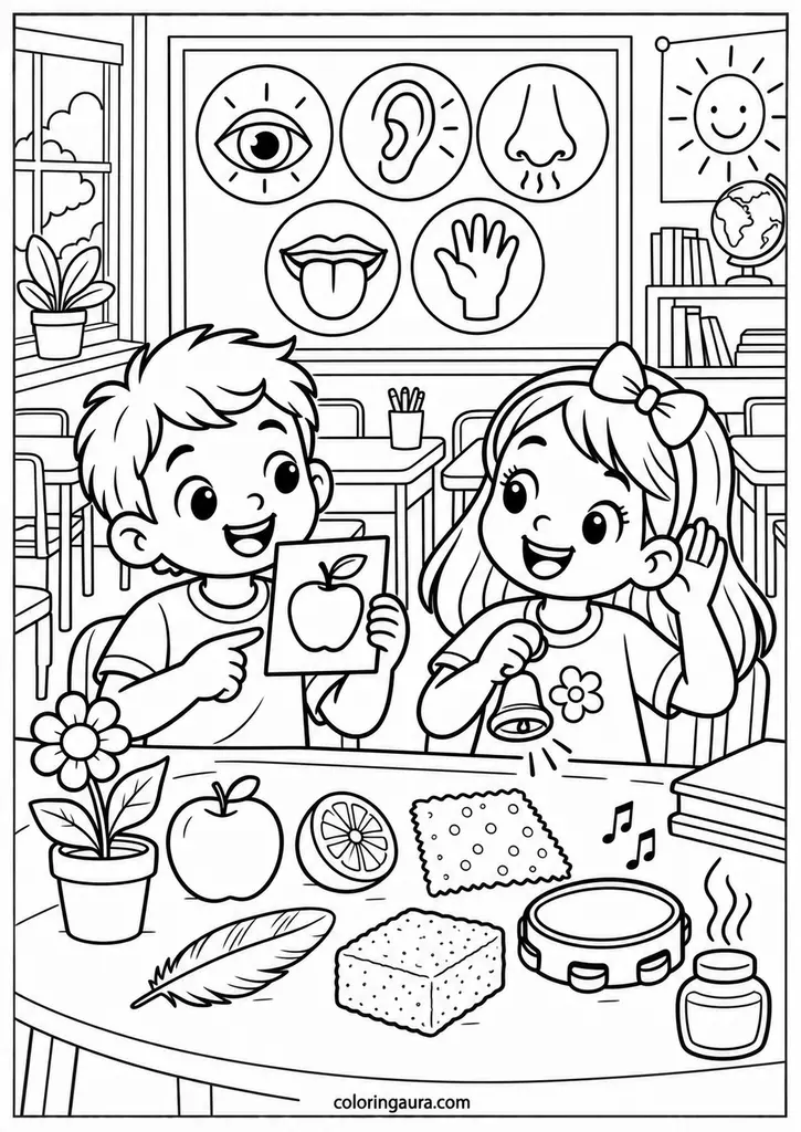 Five Senses at School Coloring Page