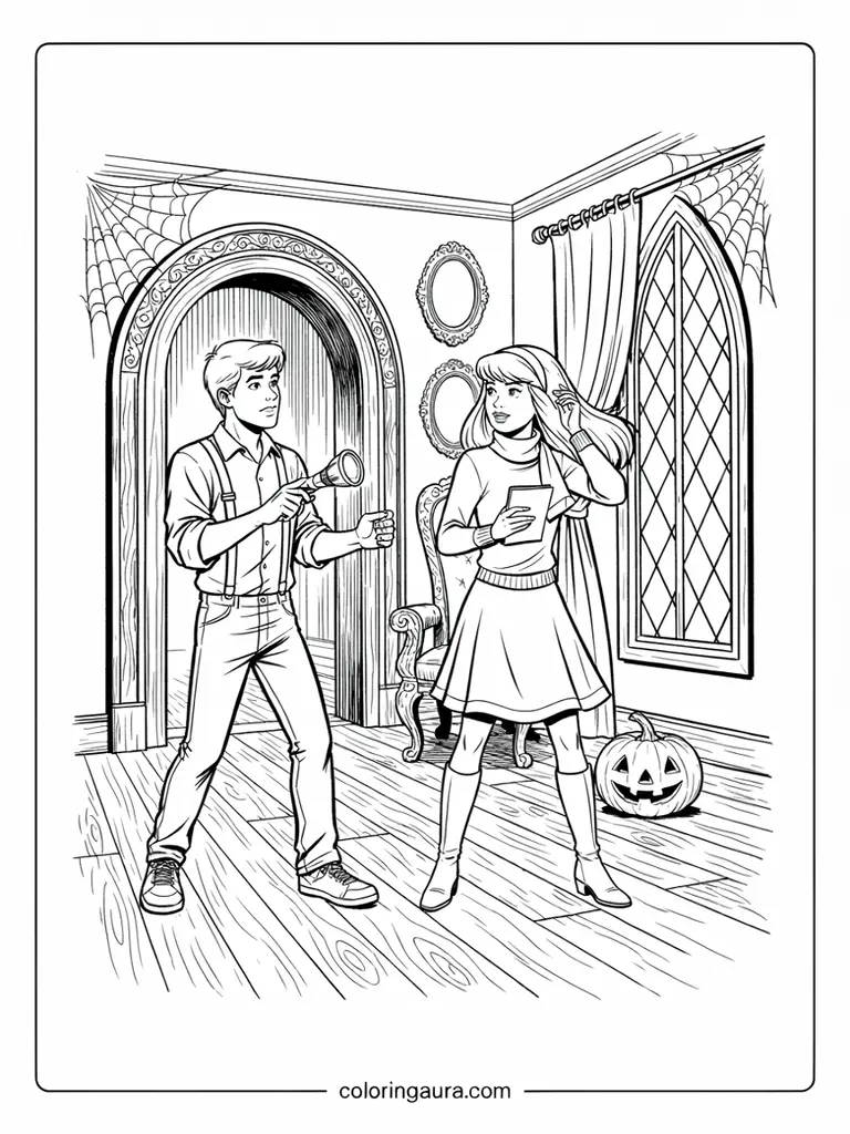 Fred & Daphne Haunted Mansion Coloring Page
