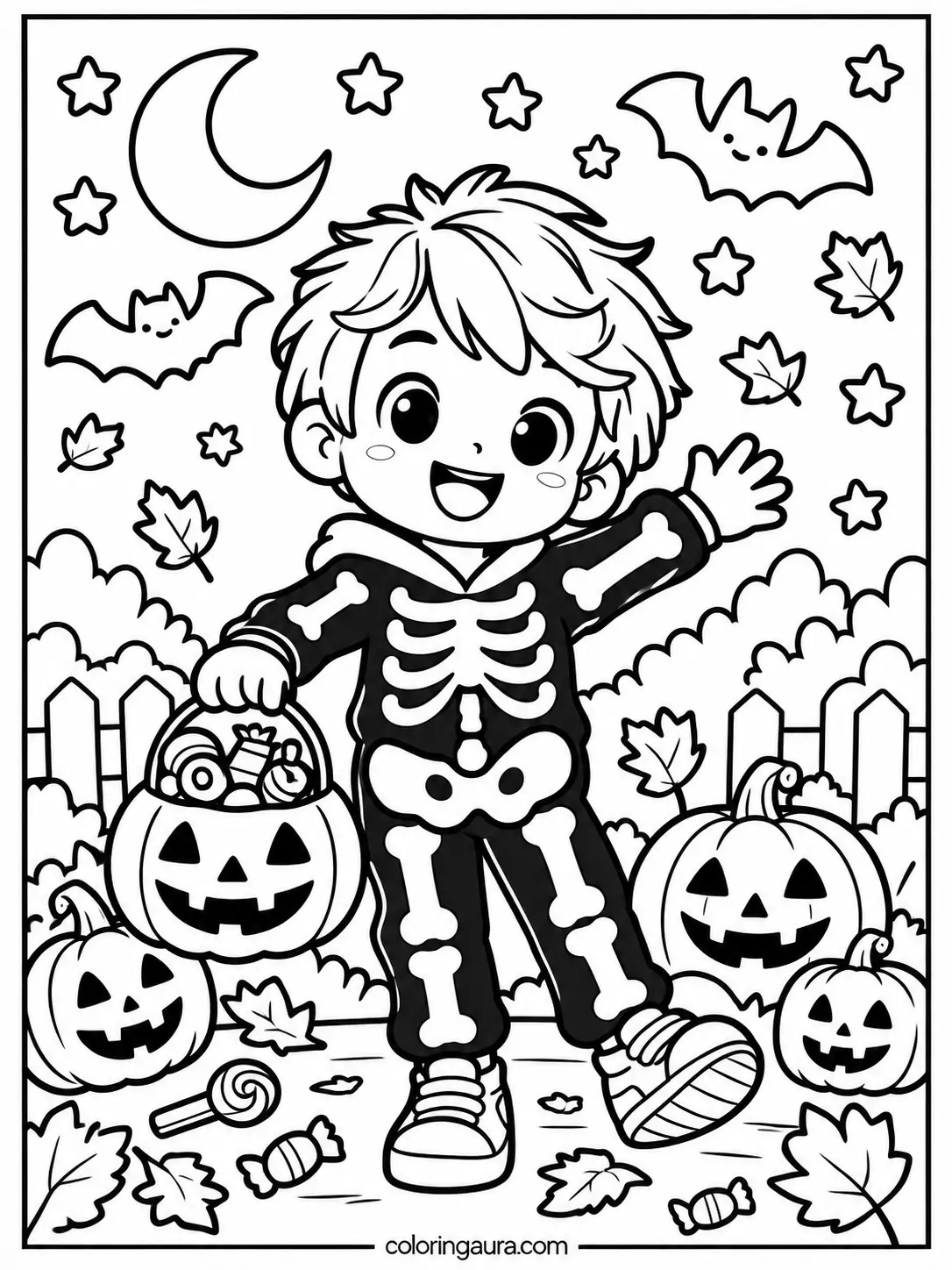 Friendly Skeleton Costume Coloring Page