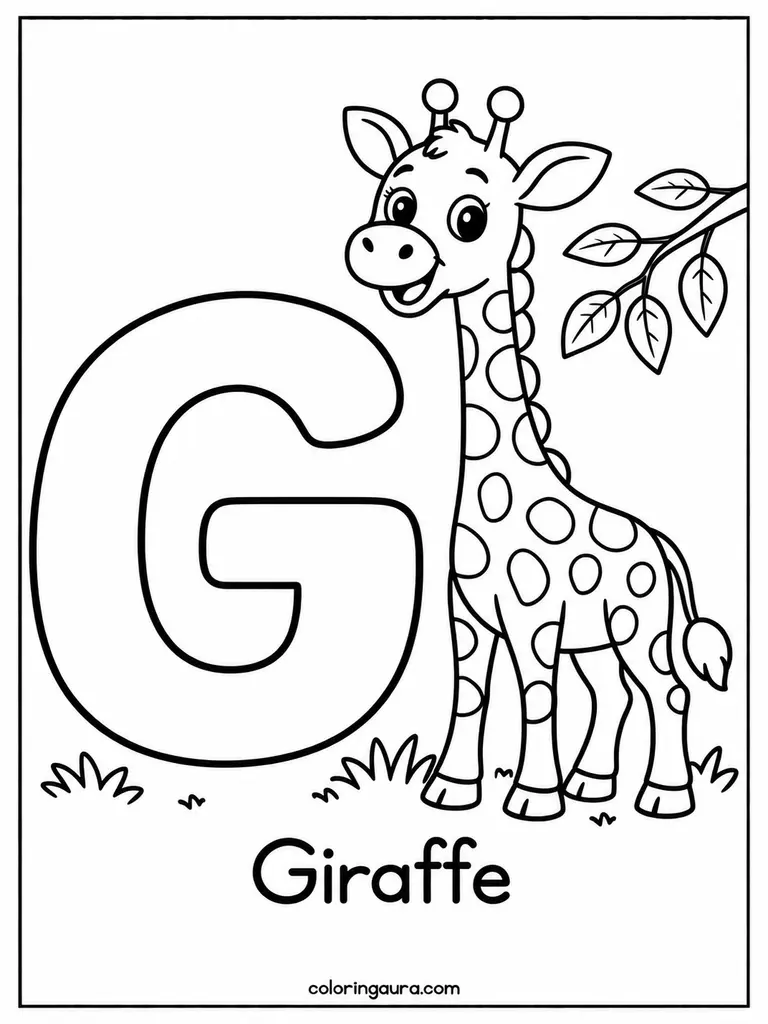 G Is for Giraffe Coloring Page