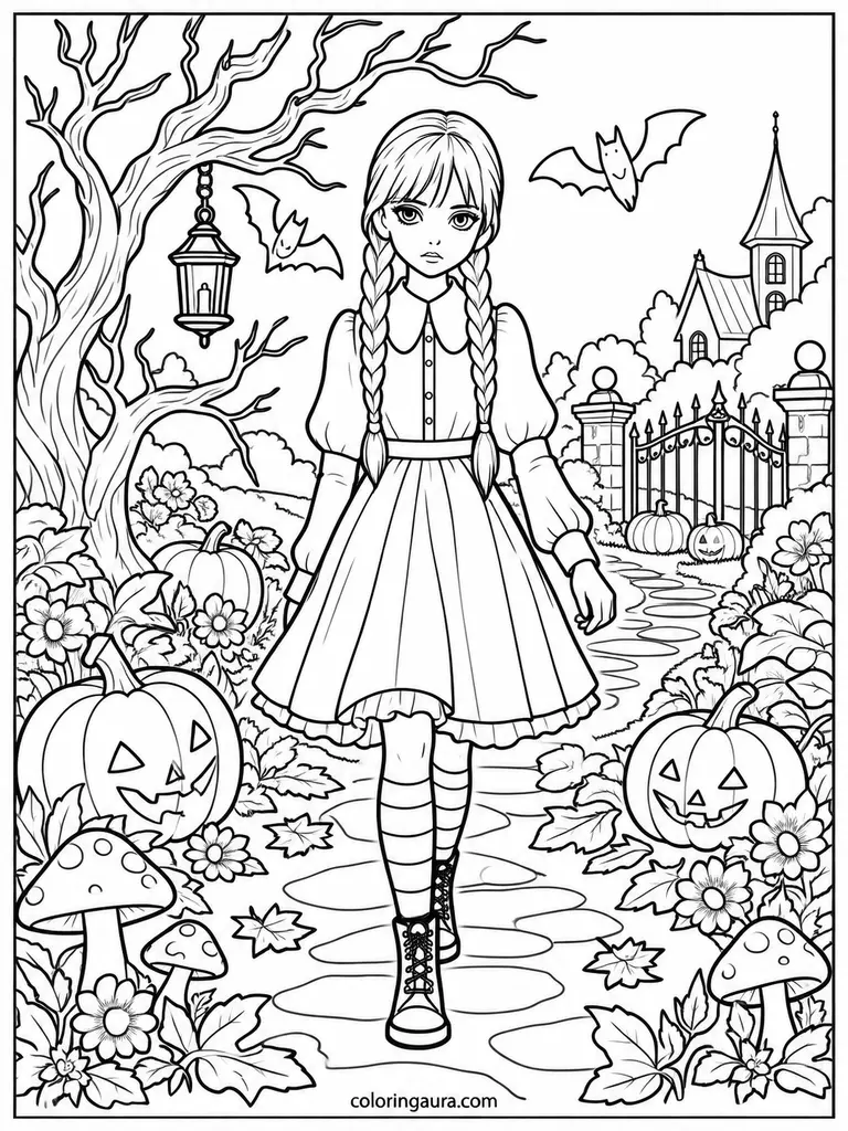 Wednesday Spooky Garden Coloring Page