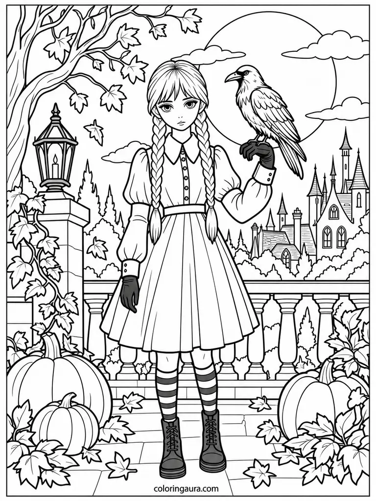 Gothic Moonlit Raven Coloring Page