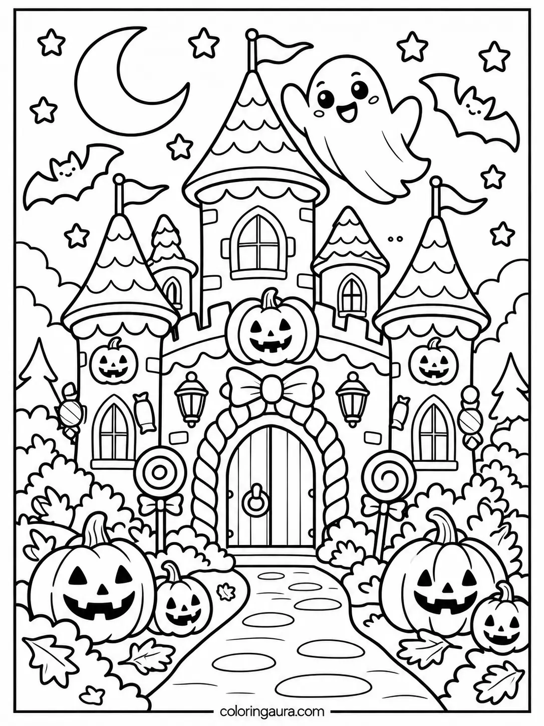 Halloween Candy Castle Coloring Page