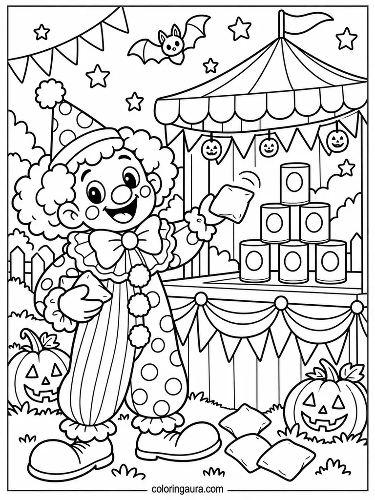 Halloween Clown Carnival Booth Coloring Page