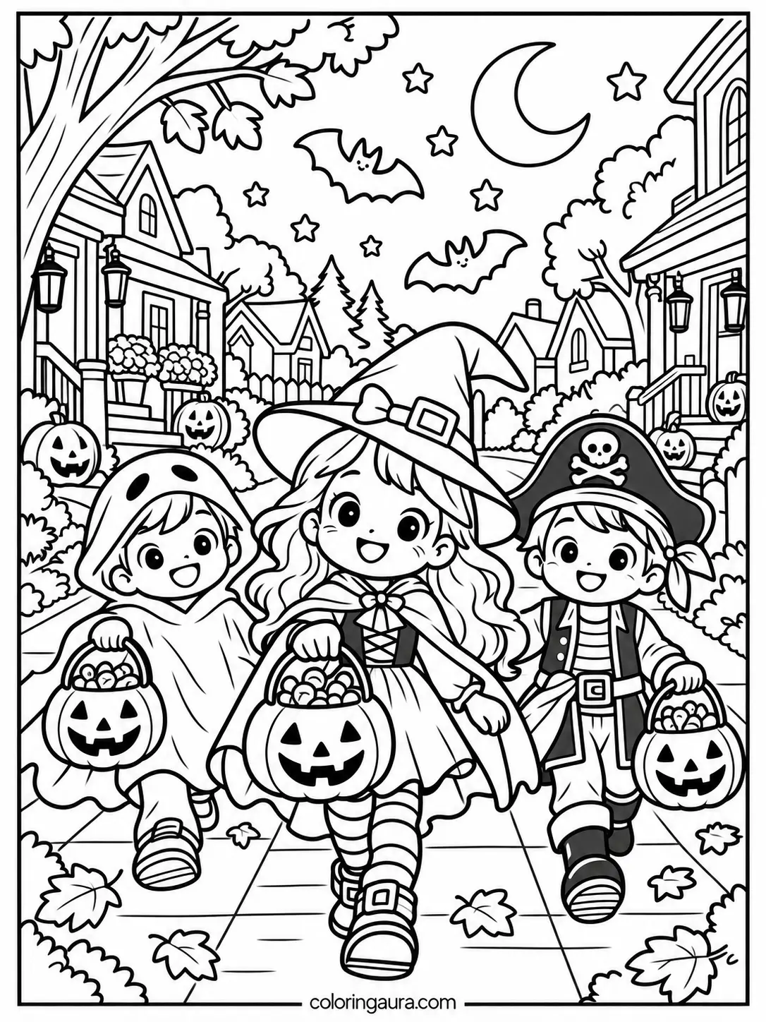 Halloween Trick-or-Treat Street Coloring Page