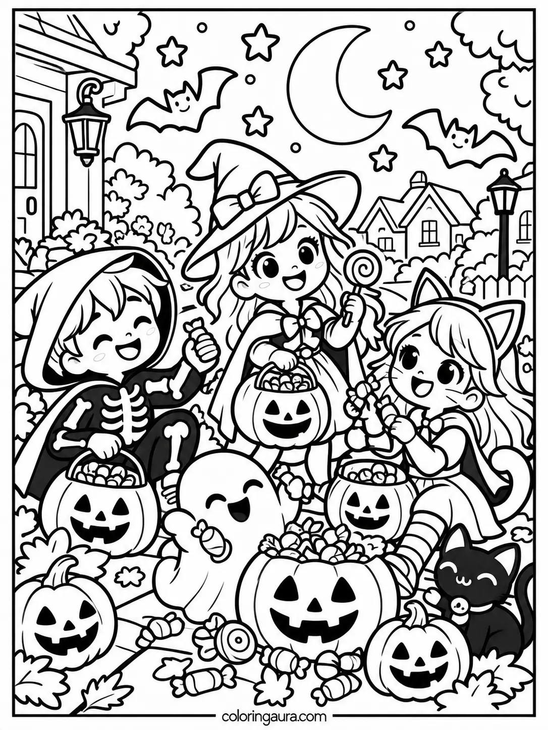 Happy Halloween Trick-or-Treat Coloring Page