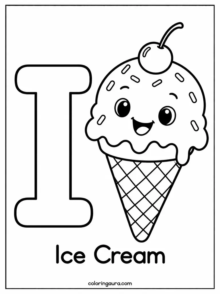 I Is for Ice Cream Coloring Page