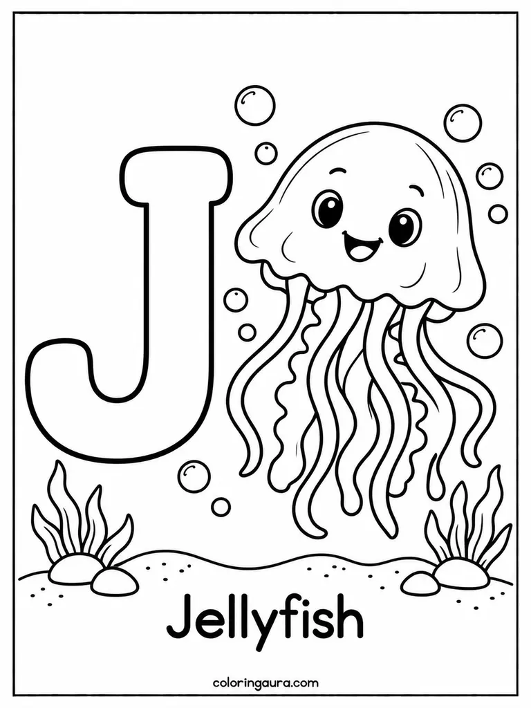 J Is for Jellyfish Coloring Page