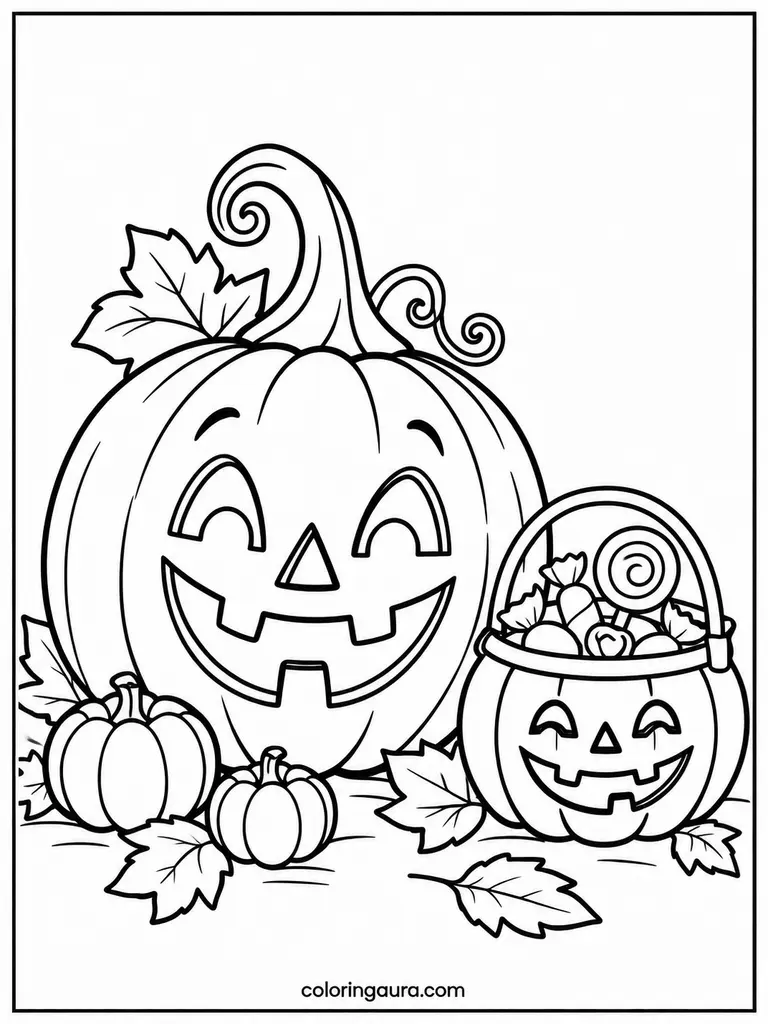 Jack-O-Lantern Candy Basket Coloring Page