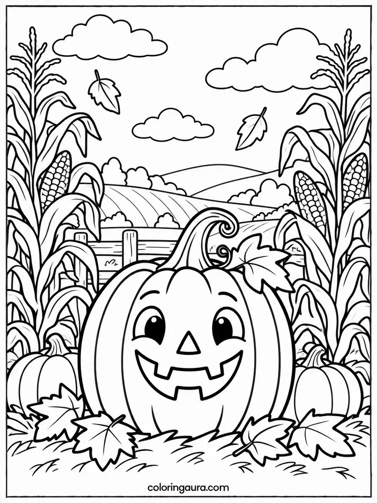 Jack-O-Lantern Cornfield Coloring Page