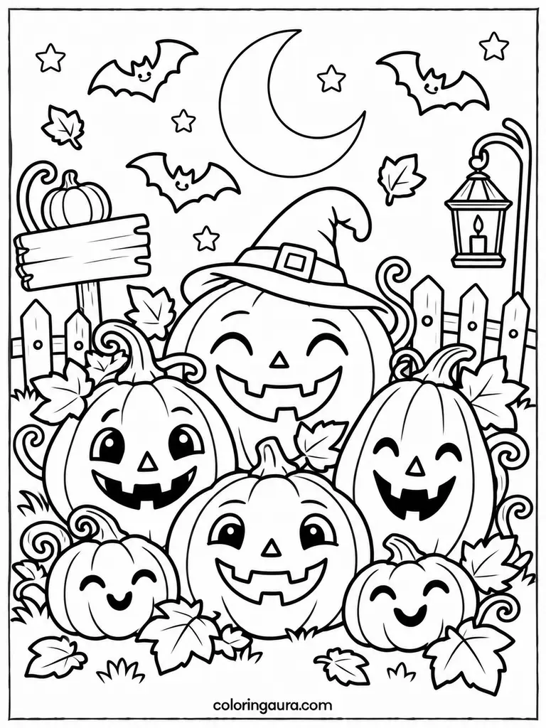 Jack-O-Lantern Halloween Celebration Coloring Page