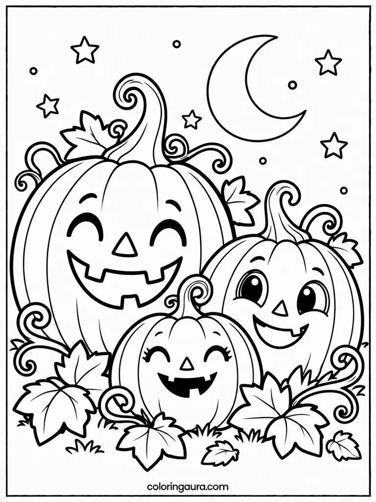 Jack-O-Lantern Pumpkin Family Coloring Page