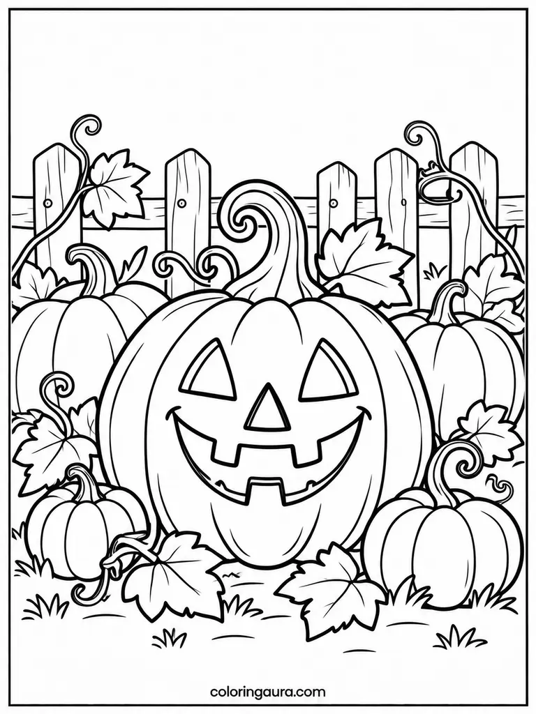 Jack-O-Lantern Pumpkin Patch Coloring Page