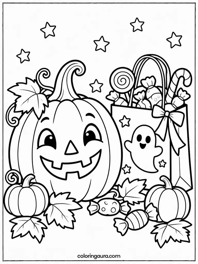 Jack-O-Lantern Trick-or-Treat Bag Coloring Page