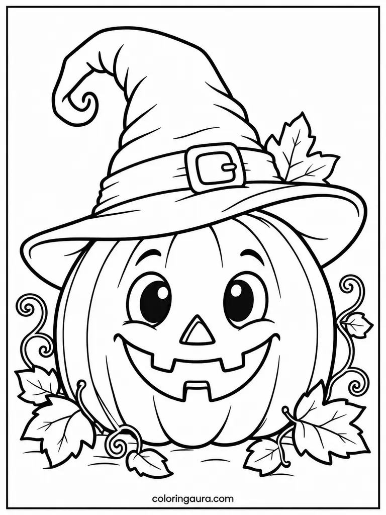 Jack-O-Lantern With Witch Hat Coloring Page
