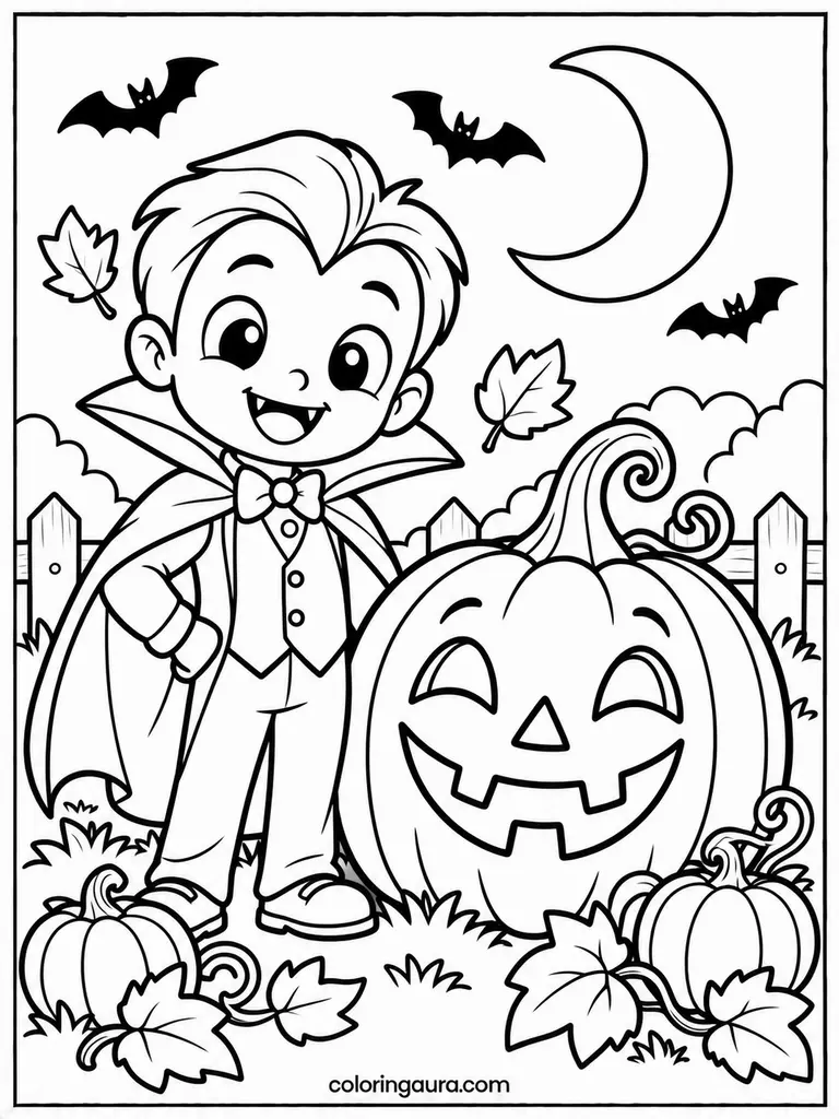 Jack-O-Lantern and Friendly Vampire Coloring Page