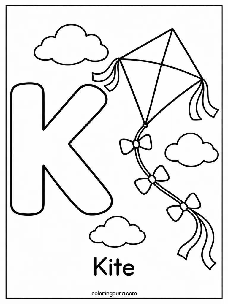 K Is for Kite Coloring Page