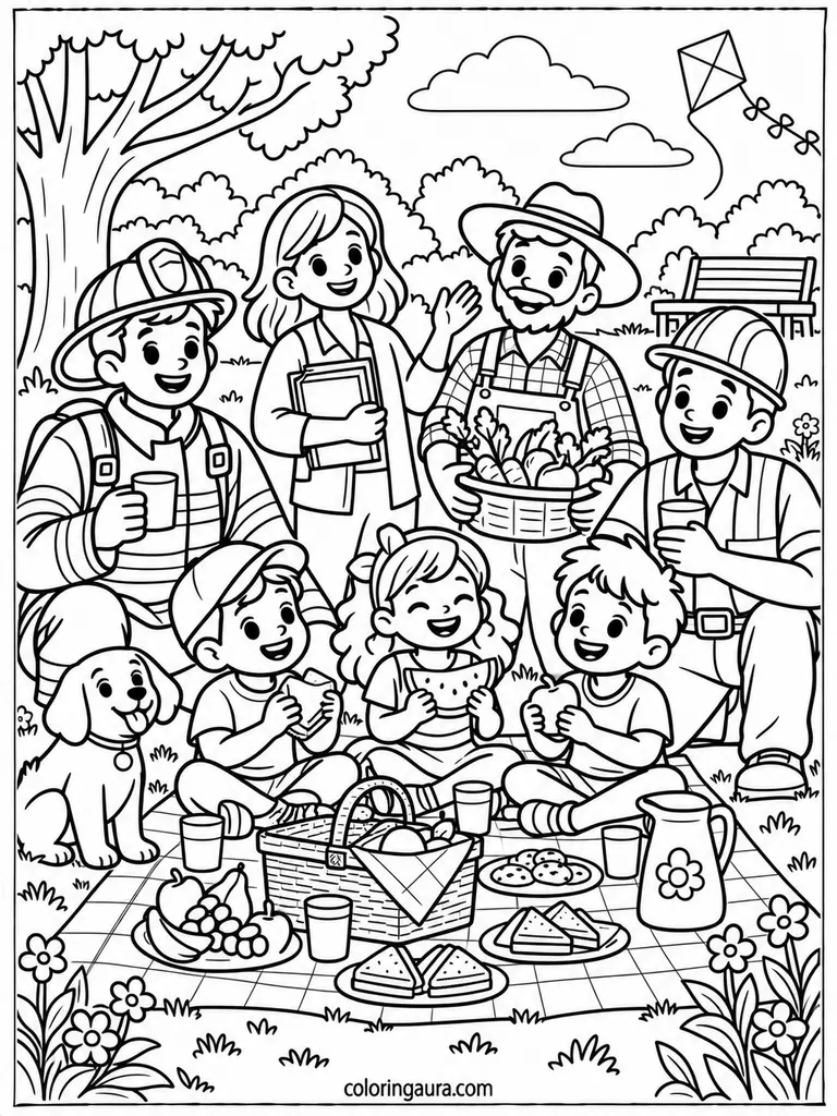 Labor Day Community Picnic Coloring Page