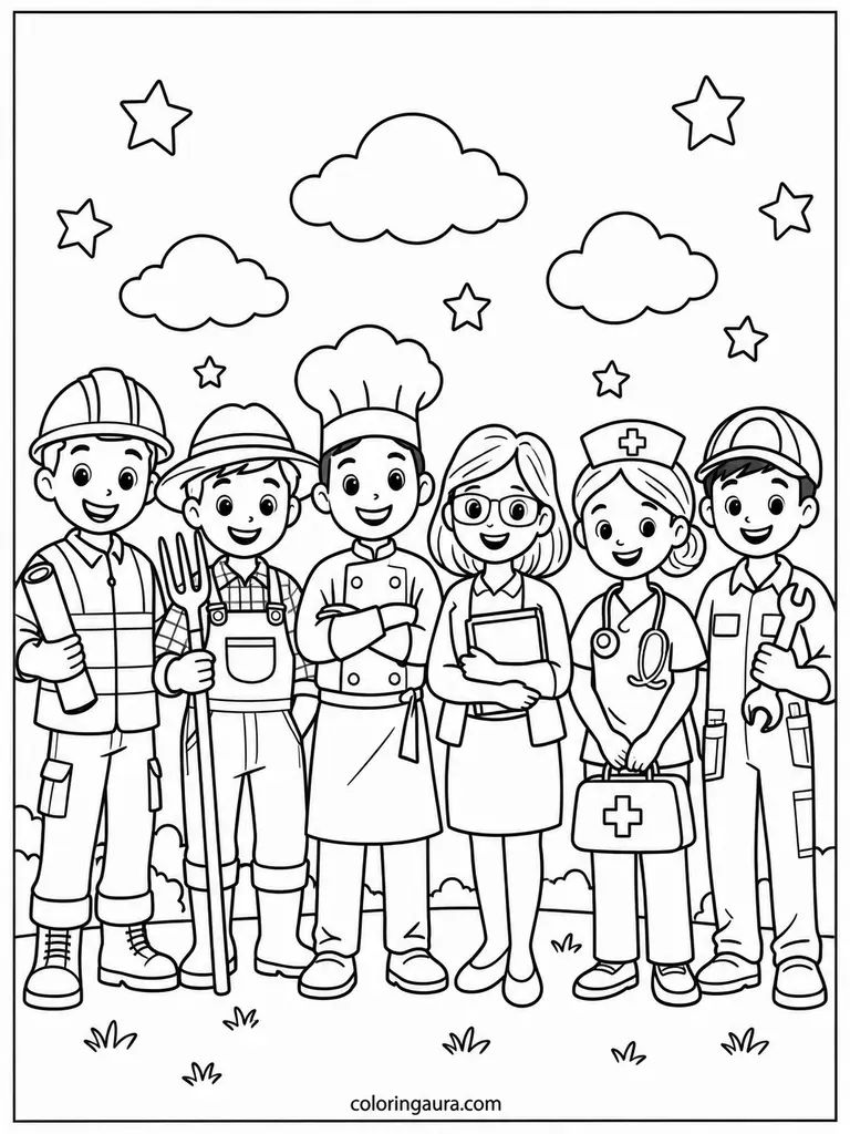 Labor Day Workers Coloring Page