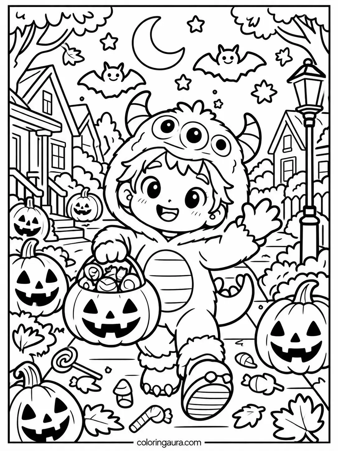 Little Monster Trick-or-Treat Coloring Page