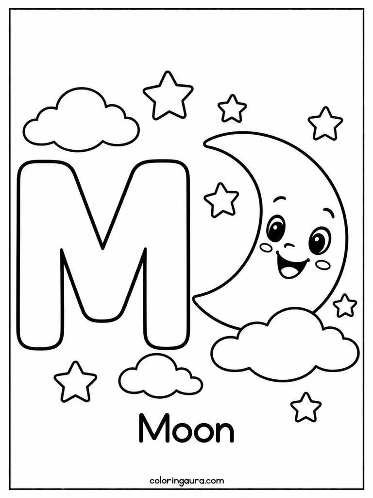 M Is for Moon Coloring Page