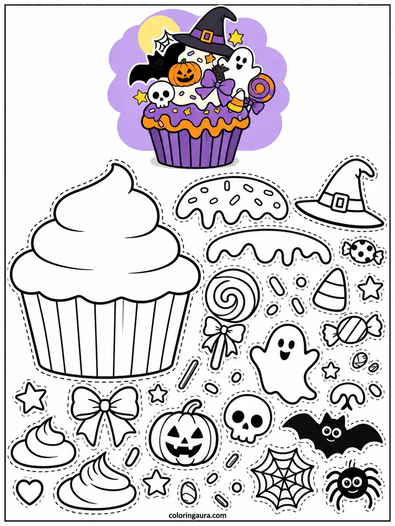 Make Your Own Halloween Cupcake Coloring Page