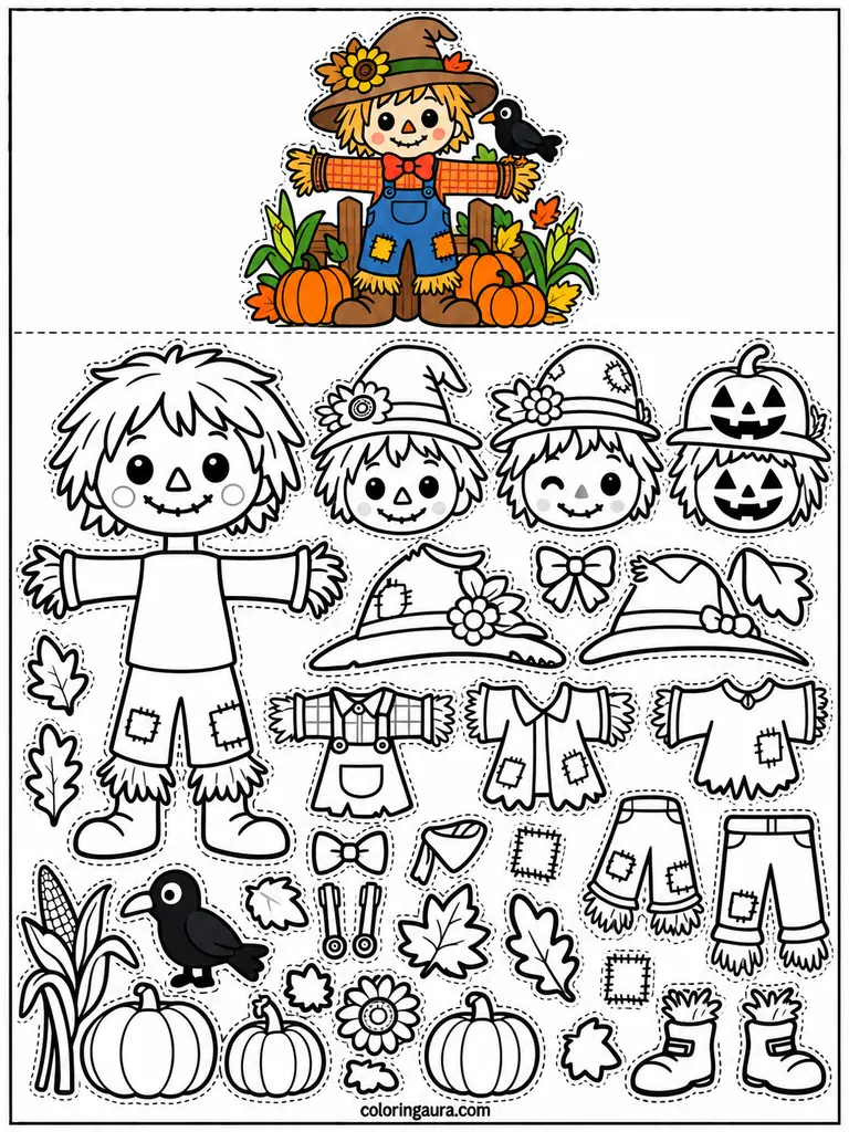 Make Your Own Halloween Scarecrow Coloring Page