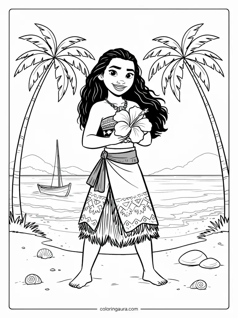Moana Tropical Island Coloring Page