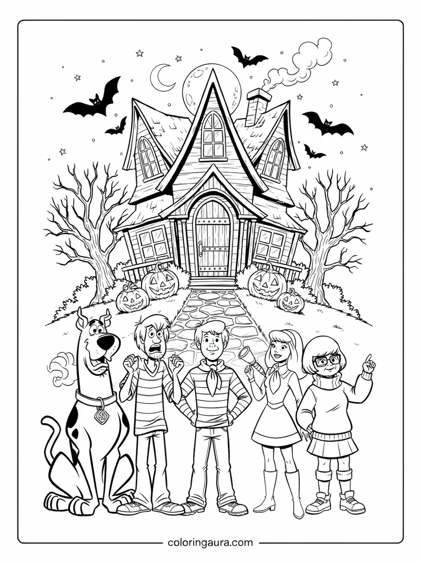 Mystery Inc. Haunted House Coloring Page