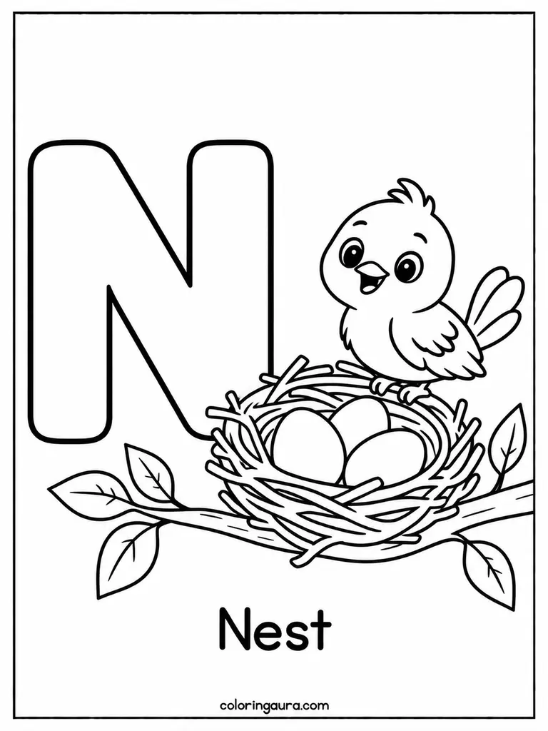 N Is for Nest Coloring Page