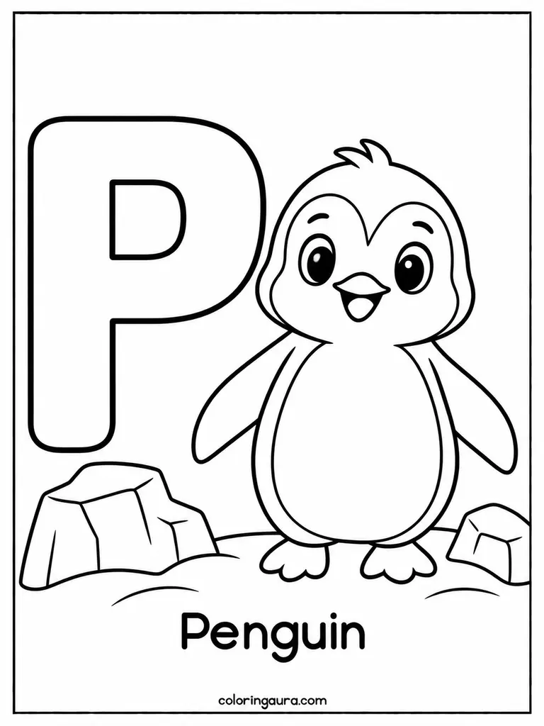 P Is for Penguin Coloring Page