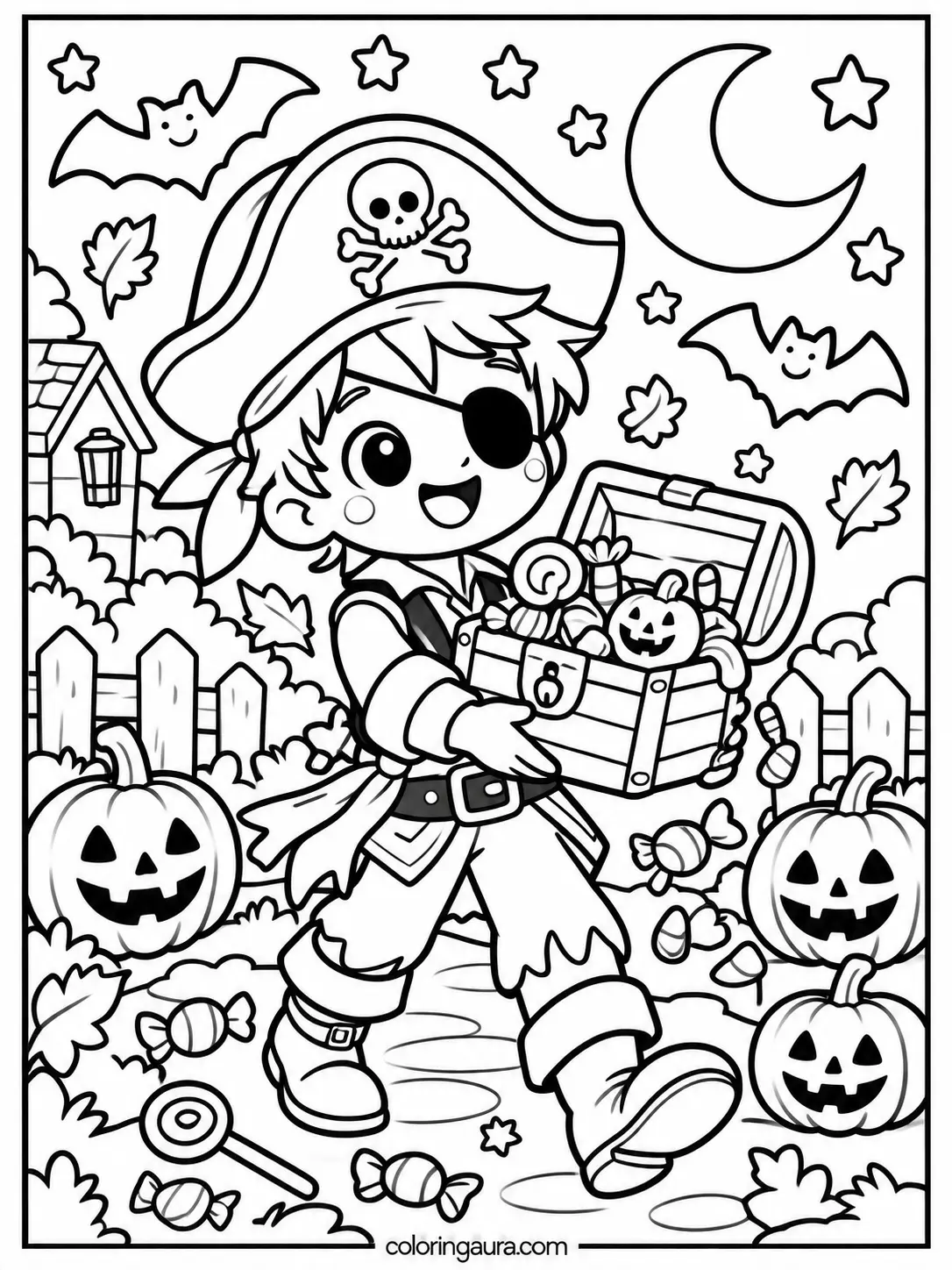 Pirate Child Halloween Candy Coloring Page