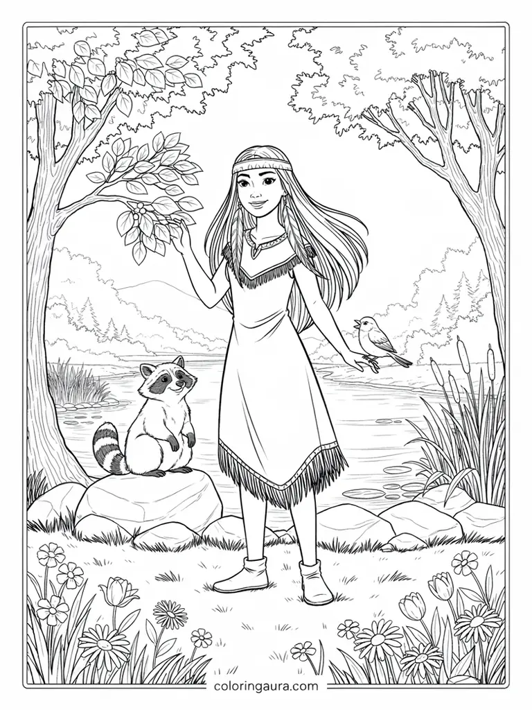 Pocahontas River Nature Coloring Page