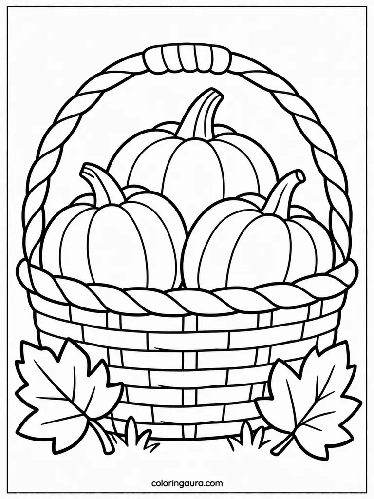 Pumpkin Basket Harvest Coloring Page