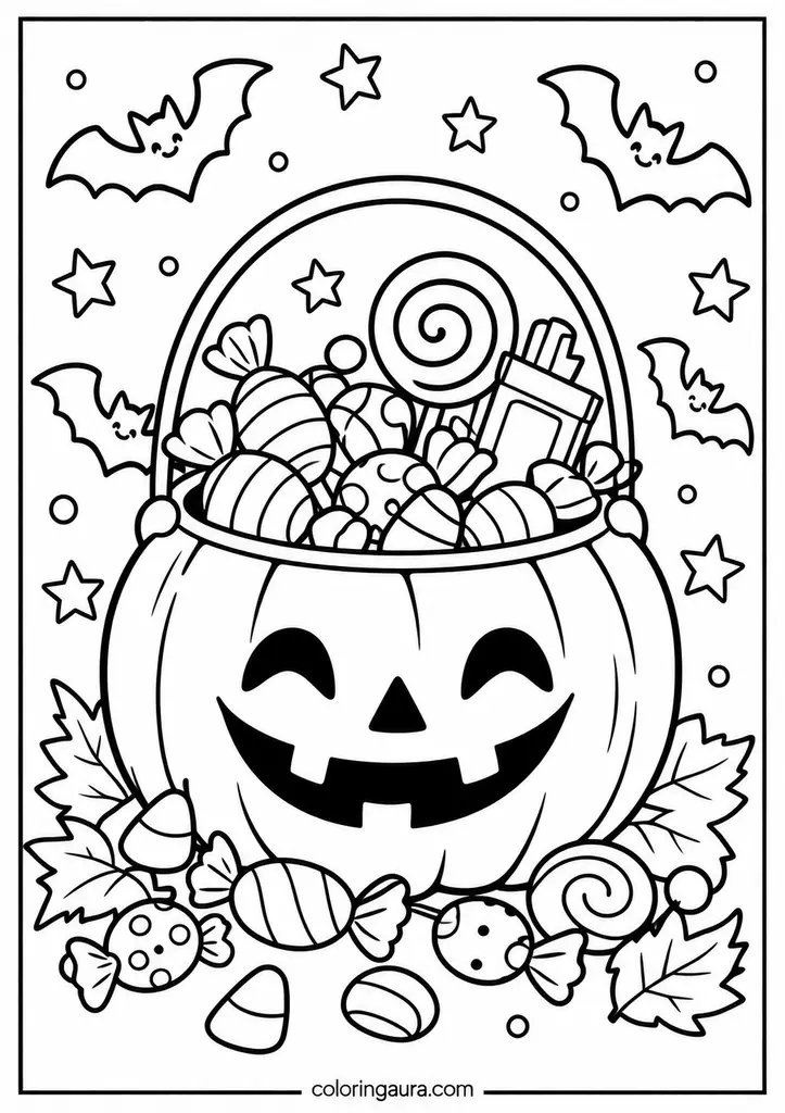 Pumpkin Candy Bucket Coloring Page
