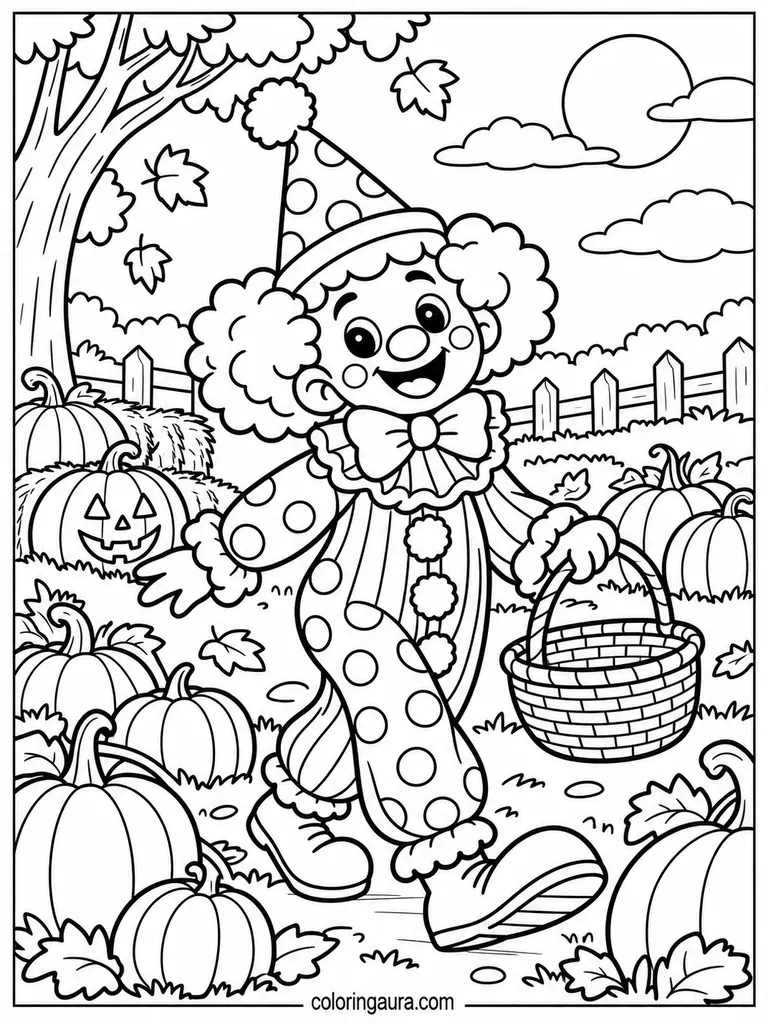 Pumpkin Patch Clown Coloring Page